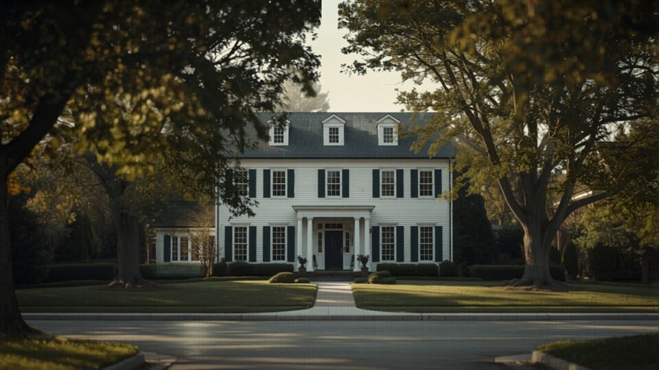An upscale wooded colonial home on a leafy Farmington Hills, Michigan street