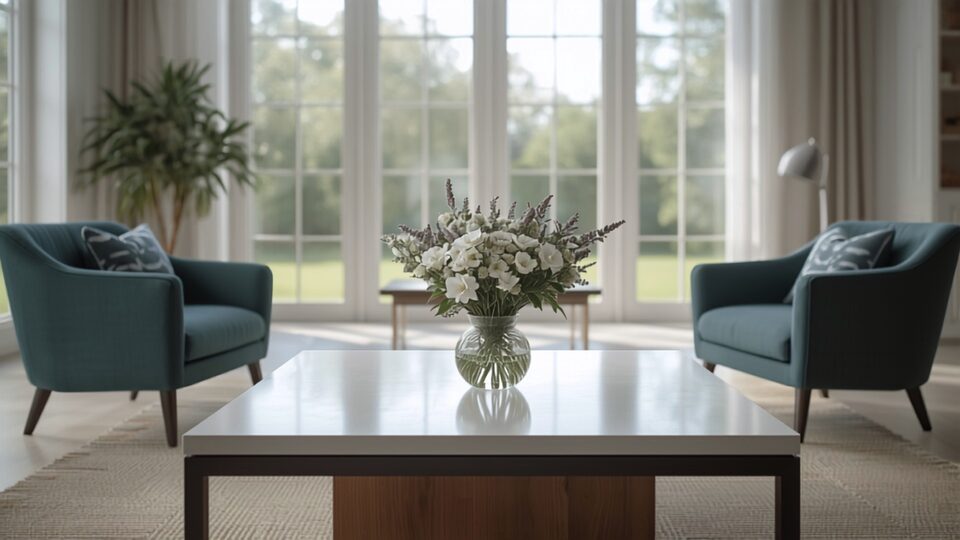 A staged open-house living room — Atlantis Mortgage as a realtor's reliable lending partner