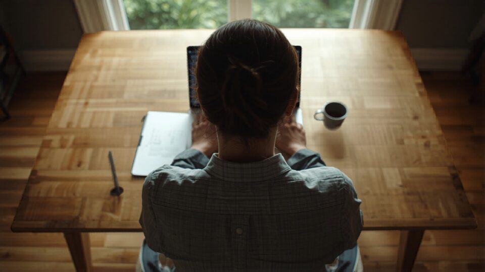 A self-employed entrepreneur working at her kitchen table in a Michigan home — mortgages for business owners whose tax returns don't show their real income