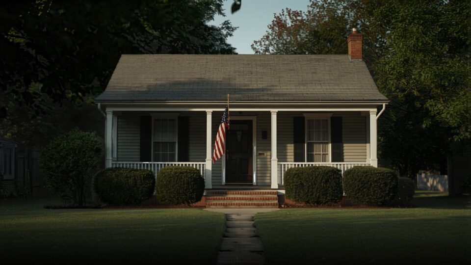 A classic American home with a flag on the front porch in Michigan — VA loans for veterans